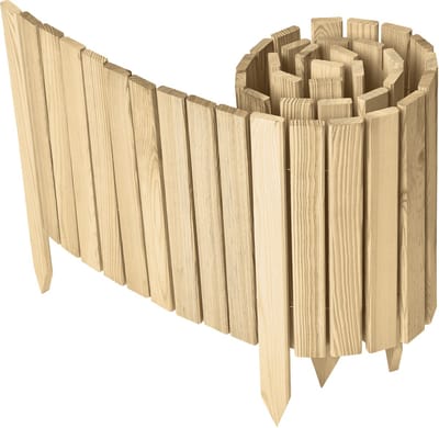 Garronda Rollborder - Flexibele houten - Gazonafscheiding - Palissade padenafscheiding - kan worden ingekort - Natuurlijk (niet geïmpregneerd) - Hoogte: 40 cm, hekje 200 cm - GD-BRU-RollborderF200