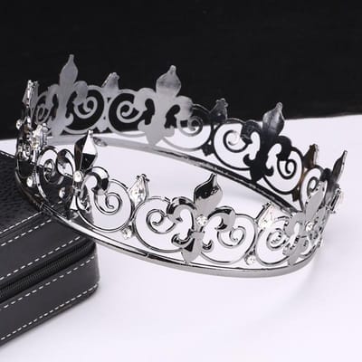 Heren Kroon Eenvoudig Meerkleurig Rond Koningskroon Barok Bruid Retro Legering Haar Kroon Hoofddeksel gray