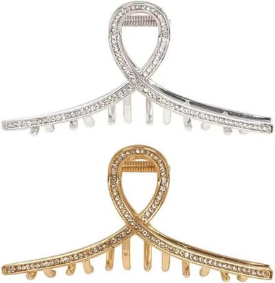 2x Grote Strass Klauwclip Set - Goud & Zilver Haarclip voor Dik Haar - Elegante Bling Vrouwen