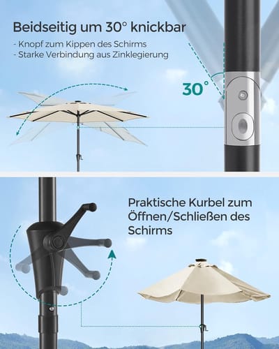 Tuinparasol 300 cm Luxe Marktscherm met Kurbel en Kantelfunctie, UV-Bescherming, Windbestendig, 6 Stalen Baleinen – Grote Parasol voor Tuin, Balkon, Terras & Strand – Afmetingen op aanvraag – Bella...