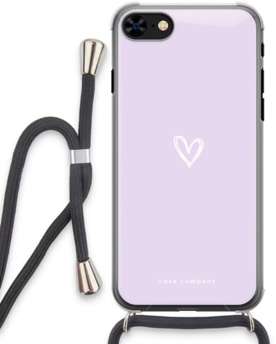 Case Company® - Hoesje met koord geschikt voor iPhone 8 hoesje met Koord - Klein hartje paars - Telefoonhoesje met Zwart Koord - Bescherming aan alle Kanten en Over de Schermrand