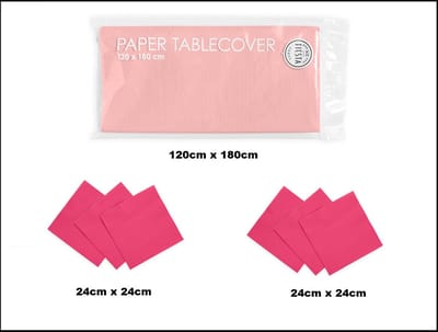 1x Tafelkleed papier roze 120cm x 180cm + 40x Cocktail servetten pink 24cm x 24cm 3 laags