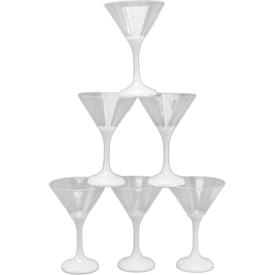 6 Stuks LED Lichtgevende Knipperende Plastic Martiniglazen 210ml LED Cocktailglazen met Voet Party Requisite Glow Beker white
