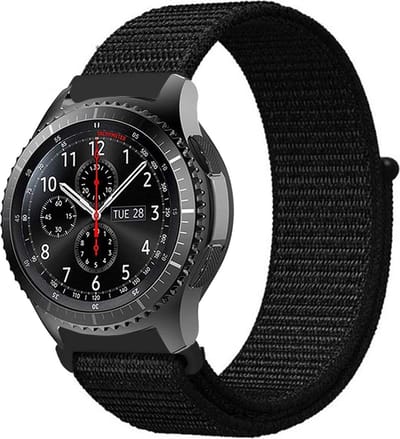 Cadorabo Nylon bandje 20mm geschikt voor Samsung Galaxy Watch 42mm / 3 / 4 / 5 / Sport in ZWART - Vervangingsmanchet geschikt voor Huawei Watch 2 geschikt voor Nokia Steel geschikt voor LG Watch Sport enz.