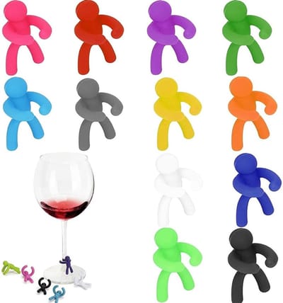 Set van 12 Wijn Glazen met 3D Silica Gel Marker - Leuke Drinkmarkers voor Feestjes, Bruiloften en Barbecue