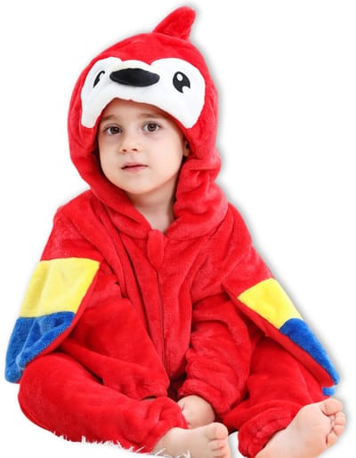 BoefieBoef Dieren Kleuter Onesie Papegaai Peuter Pyjama Kinderen 2 tot 4 jaar – Verkleedpak met Luierrits – Carnaval Sinterklaas Kerst en Kraamcadeau - Zacht Flanel - Baby Romper - Boxpak - Jongens - Meisjes - Kruippak - Winterpak - Rood