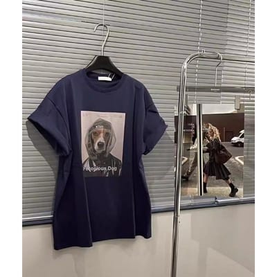 Nieuw Zomer Casual Los Veelzijdig T-shirt met Korte Mouwen met Cartoon Hondenprint voor Dames XXXL gray