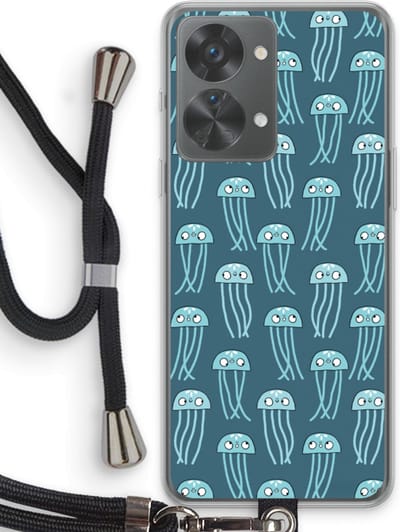 Case Company® - Hoesje met koord geschikt voor OnePlus Nord 2T hoesje met Koord - Kwallie - Telefoonhoesje met Zwart Koord - Bescherming aan alle Kanten en Over de Schermrand