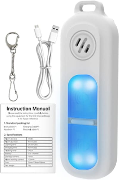 Persoonlijk Alarm - Veiligheidssirene Sleutelhanger - Noodsituatie Signalering - 130dB Geluid - 3.07x1x0.71 Inch - Wit