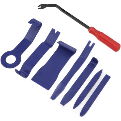 Kit d'outils de démontage de garniture de voiture 8 pièces Bleu avec tournevis rouge Dépose d'attaches de clips de porte et fenêtre Installation blue