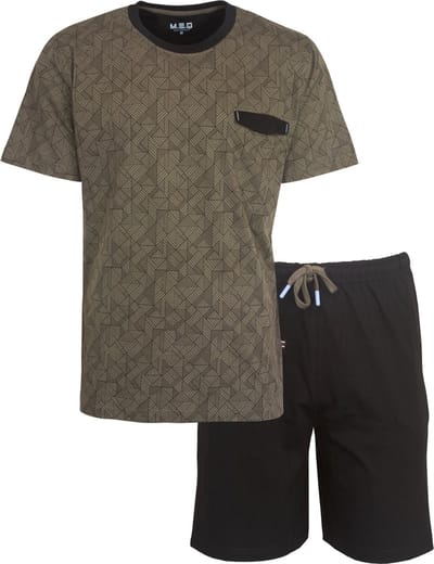 MEQ Heren Shortama - Pyjama Set - Katoen - Bruin/Donker Grijs - Maat XXL