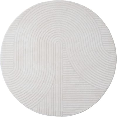 Vloerkleed Ella Cream Rond ø160 cm - Design Hoog-Laag Vloerkleed met Lijnenpatroon in Scandinavische / Japandi Stijl
