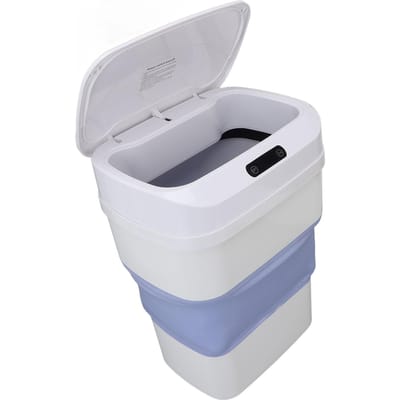 Poubelle 17,5L à Capteur de Mouvement Sans Contact Plastique Pliable Poubelle Intelligente avec Couvercle pour Cuisine white