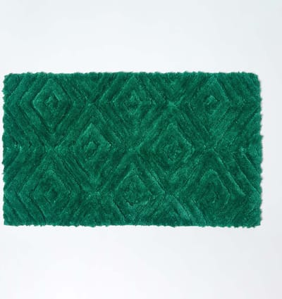 Homescapes Ikat antislip dieppolige badmat 100% katoen, groen
