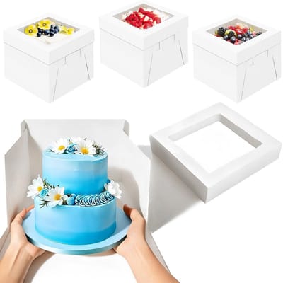 Transporttaartdozen met venster - Set van 3 - 20x20x20 cm - Kartonnen taartdozen voor taarten tot 20 cm diameter