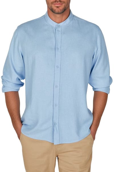DENIMFY Heren Overhemd DFJesper regular fit Blauw S Ronde Hals Volwassenen Linnen overhemd heren - zomerhemd