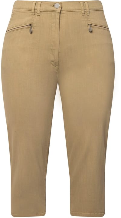 Ulla Popken - Dames - 7/8-stretchbroek Mony ritszakken stretchcomfort - Beige - Maat 42