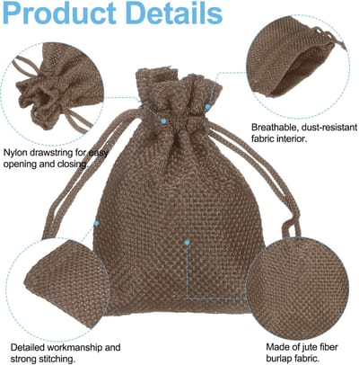 Jute zakjes met trekkoord, 2,8 x 3,5 inch, voor sieraden, voor Kerstmis, Thanksgiving, verjaardag, bruiloft, feest, geschenken, koffie