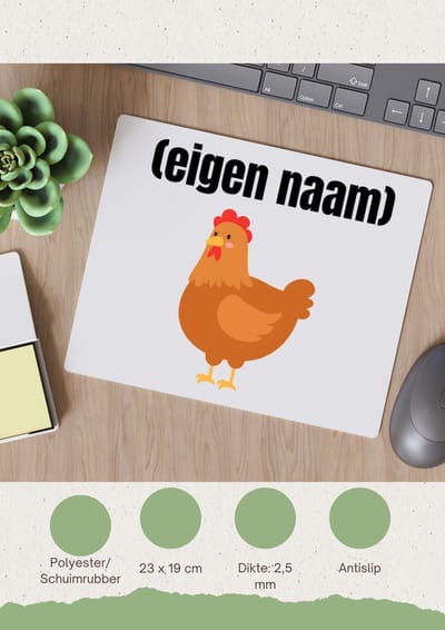 Akyol - kip met eigen naam Muismat - Kippen - kippen liefhebbers - iemand die houdt van kippen - verjaardag - cadeau - kado - 23 bij 19 cm