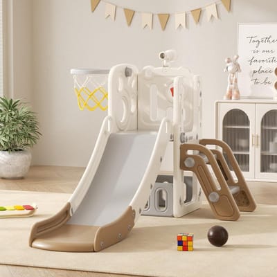 Kinderglijbaan met Klimrek en Speelplezier: Tunnel, Basketbal, Opbergbox