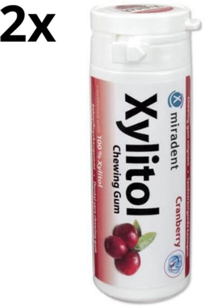 Miradent Xylitol Kauwgom | Cranberry | 2 x 30 stuks | Voordeelverpakking