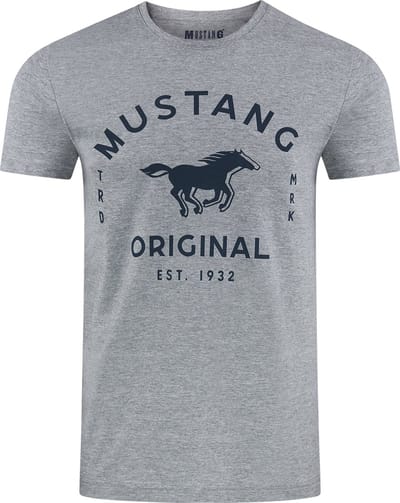 Mustang Heren T-Shirt Basic Print Tee regular fit Grijs S Ronde Hals Volwassenen Opdruk Print Shirts