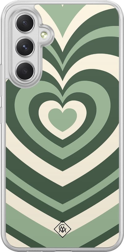 Casimoda® hoesje - Geschikt voor Samsung Galaxy A54 - Groen Hart Swirl - 2-in-1 case - Schokbestendig - Illustratie - Verhoogde randen - Groen, Transparant