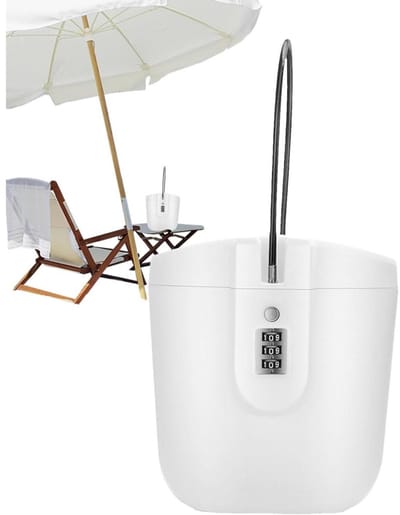 GELLDG Strandtresor - Draagbare Mini Cijferslotkluis - 20x18x10cm - Grote Capaciteit met Stalen Kabel voor Bevestigen en Dragen - 3-Cijferig Wachtwoord Zonder Sleutel - Geschikt voor Reizen en Buitengebruik - ABS Materiaal - Wit