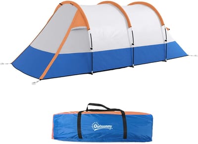 Tunneltent - Familietent 3 persoons - Kampeertent met drie ingangen - Waterdicht - Oranje