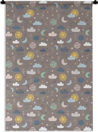Wandkleed - Wanddoek - Wolken - Zon - Design - 120x180 cm - Wandtapijt