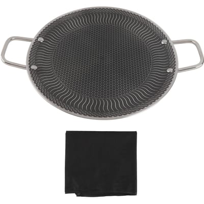 Plat de Grill BBQ Coréen Traditionnel Rond en Acier Inoxydable avec Revêtement Antiadhésif pour Maison Intérieur 34cm / 13.4in