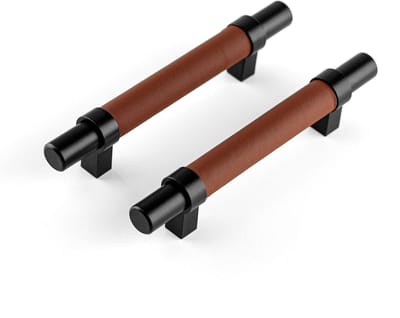 Brute Strength – Leren handgrepen - 96 mm hartafstand - 4 stuks - zwart & bruin - leer & RVS - meubelgrepen - deurgreep keuken - handgrepen kast – ladekast – handgreep deurtjes - handvaten kast - 150 mm totale lengte