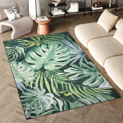 Tapiso Flannel Printed Vloerkleed Botanisch Groen Antislip Wasbaar Tapijt Maat- 80x150