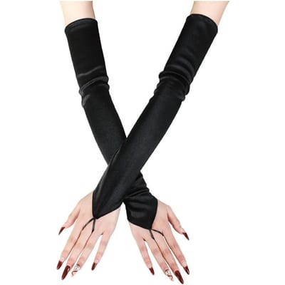 Gants Longs Satinés Uni à Crochet pour Femmes Gants Sans Doigts Souples Noirs Etiquette Robe de Mariée de Mariée Performance Fête 48cm black