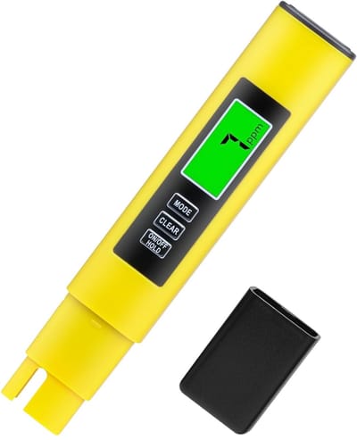 3-in-1 digitale TDS-waterkwaliteitsanalysator - Meet TDS, EC en temperatuur - Meetbereik 0-9999 ppm - Zeer nauwkeurige waterkwaliteitsanalysator geschikt voor drinkwater, aquaria, zwembaden en hydrocultuursystemen - Geel