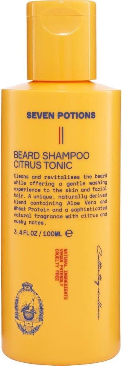 Seven Potions Baardshampoo voor Mannen — Milde, Reinigende Baardshampoo voor een Schone Baard die Niet Jeukt — Natuurlijk, Vegan, Diervriendelijk — Citrus Tonic (100 ml)