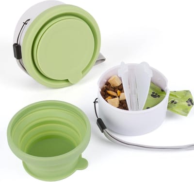 Vouwbare Hondenkom met Deksel en Draagkoord, 3-in-1 Poepzak Set, Siliconen Eten en Waterkommen, Lekvrij en Antislip voor Wandelen, Kamperen en Reizen
