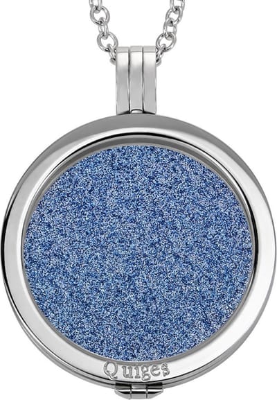 Quiges - Munthouder met Ketting en Munt 33mm Glitters Blauw - RVS Zilverkleurig - ERHS158