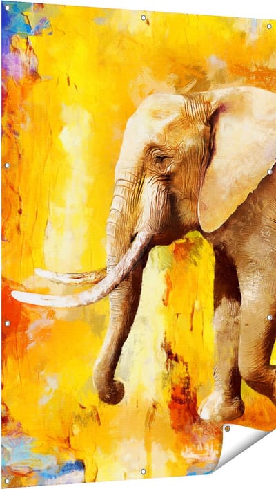 Gards Tuinposter Geschilderde Olifant Olieverf - Abstract - 100x150 cm - Tuindoek - Tuindecoratie - Wanddecoratie buiten - Tuinschilderij