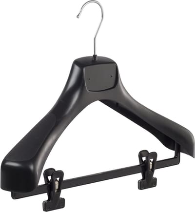 De Kledinghanger Gigant - Mantelhanger - Kostuumhanger - Jassenhanger - Volwassenen - ETR40 - 50 Stuks - Kunststof - Zwart - Gebogen Model - Schouderverbreding 7,4 cm - Anti-slip Knijpers - 40 cm - Kledinghanger - Kleerhanger - ETR-Serie