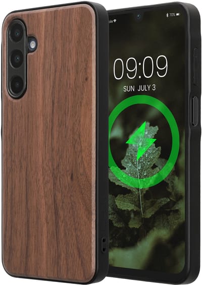 kwmobile Echt Houten Beschermhoes voor Samsung Galaxy A16 5G – Hout & TPU Cover – donkerbruin hout