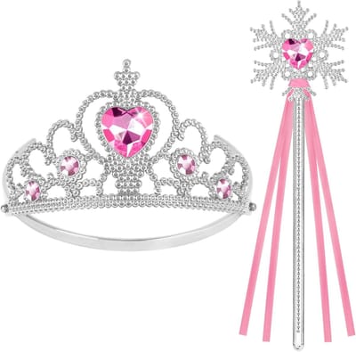 Prinses Elsa-accessoireset voor meisjes, prinsessenjurk, accessoireset met tiarakroon en fee, toverstaf, Elsa-prinses, verkleedaccessoires voor meisjes, verjaardagsfeestje, Halloween cosplay