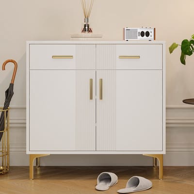 Sideboard - 80x35x79,5 cm - 2 deuren & 2 laden - golfpatroon & metalen poten - E1 milieuvriendelijk