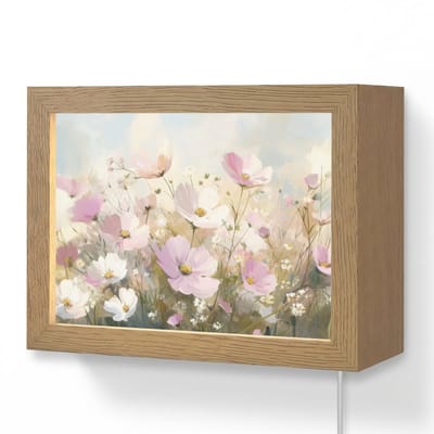 Wandlamp 20x15 cm - Oplaadbaar - Bloemenveld - Lichte tinten - Geschilderd - Wandlampen binnen woonkamer - Slaapkamer lamp met kabel - Decoratieve nachtlamp - Vloerlamp snoer