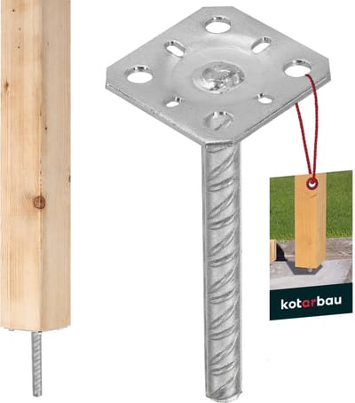 KOTARBAU® Paalhouder, Verzinkt Staal, 80 x 80 x 200 mm, Zilver, Paaldrager in Beton Storten, Betonanker voor Houten Palen, Paalhouder Schutting Beton