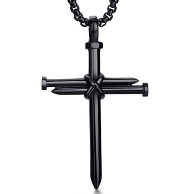 Spijker Kruis Heren Ketting met Hanger Zwart - Kettingen - Kruisje - Papa Cadeau Voor Mannen - Vaderdag