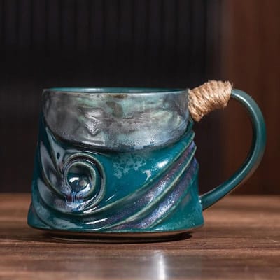 320ML Keramische Mok Creatieve Spiraal Hennep Touw Vintage Kantoor Afternoon Tea Koffiemok Woonkamer Decoratie Huishoudelijke Kop Cadeau 320ml gray