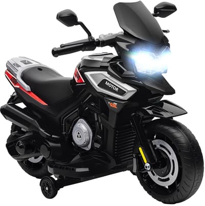 Elektrische Kindermotor - Kindermotorfiets - Kinderauto - 6V Accu - tot 2,4 km/u - Kinderen 1,5-3 jaar - met Zijwieltjes, Verlichting & Muziek - Elektrische Accuvoertuigen - Kindervoertuig - Zwart
