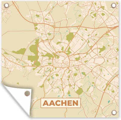 Tuin poster Plattegrond - Vintage - Aachen - Kaart - Stadskaart - 200x200 cm - Tuindoek
