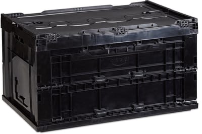 4x vouwkrat met deksel - 60 liter - boodschappenkrat - vouwbaar - zwart